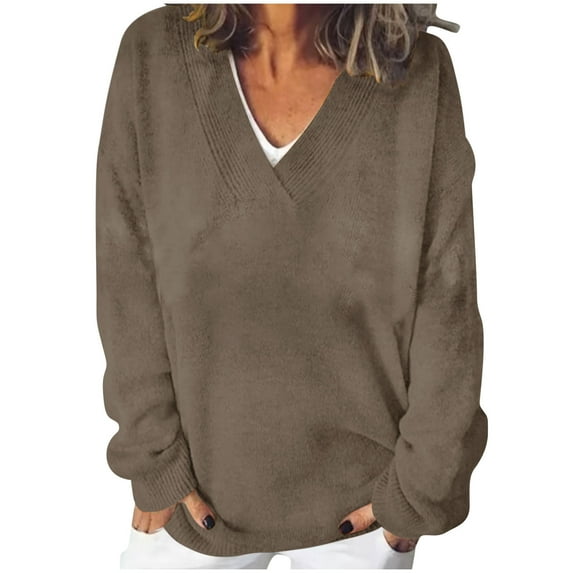 gakvbuo Long Sleeve Tunic Tops for Women Women's Long Sleeve V-Neck Hollowed Out Solid Color Casual Blouses Shirt