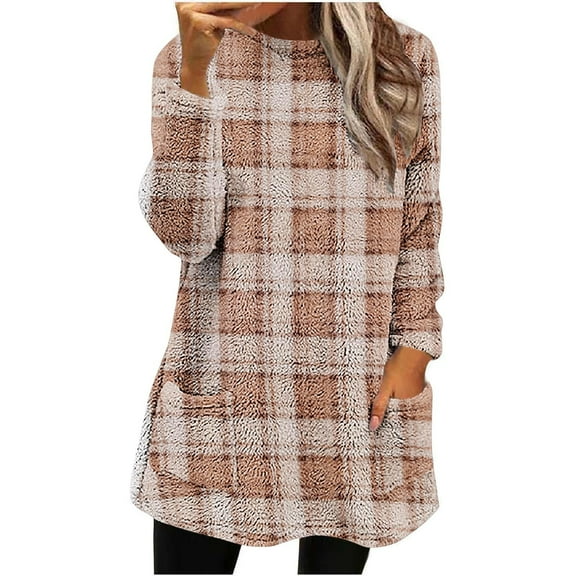 gakvbuo Long Tunic Tops For Leggings Dressy For Womens Dress Shirt Crew Neck Long Sleeve Thickened Fall Blouse Tops Winter Warm Pullover Sweatshirt with Pockets