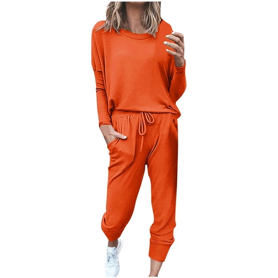 gakvbuo Sets For Women 2 Piece Outfits Tracksuits With Pockets Crewneck Long Sleeve Pullover Sweatshirts Elastic Waist Drawstring Sweatpants Loose Fall Pajamas Sweatsuits Jogger Sport Sets