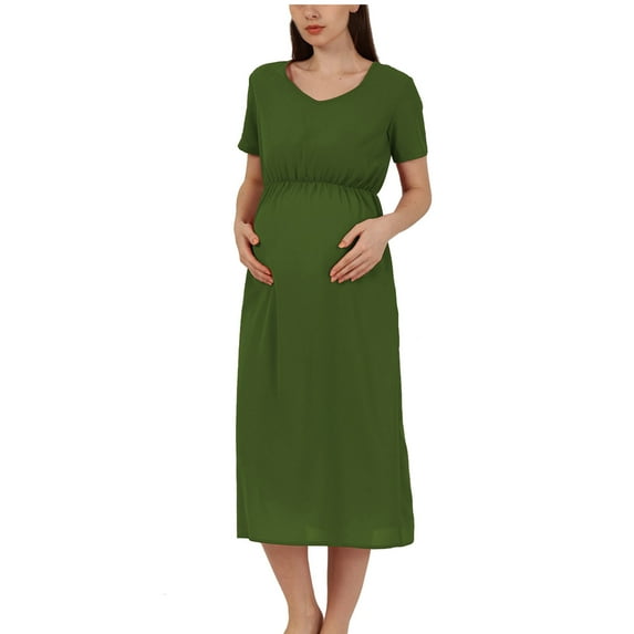 gakvbuo Maternity Dress For Photoshoot Summer Savings Clearances Woman Solid Short Sleeve Pregnant Maternity Nursing Dress Dresses For Women 2022
