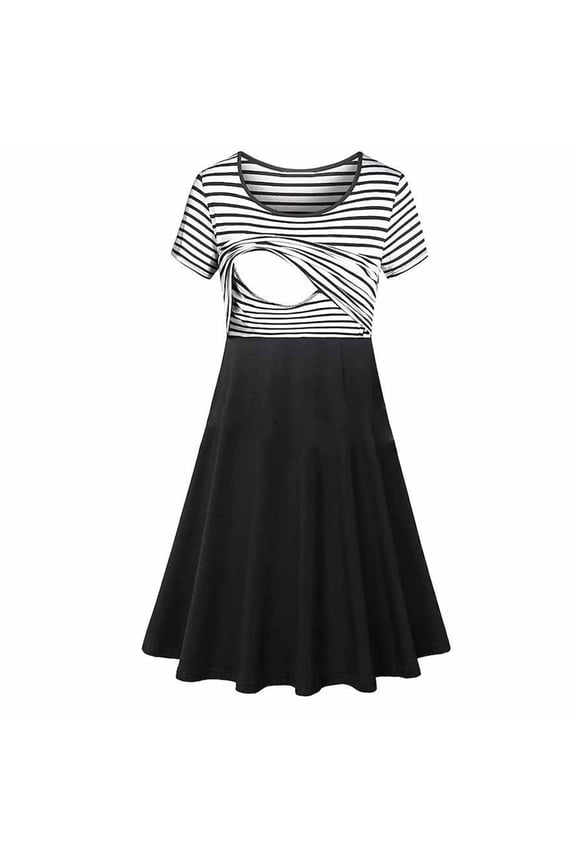 Maternity Dress for Photoshoot Summer s Maternity Nursing Dress Short Sleeve Floral &Stripe Breast-Feeding Pregnant Dresses for Women