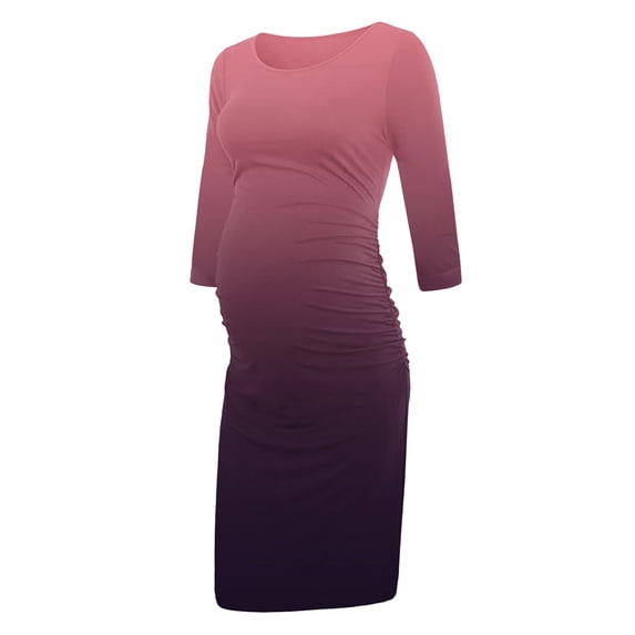 gakvbuo Maternity Dress for Photoshoot Womens Baby Shower Dress Long Sleeve Breast-Feeding Nursing Dress Ruched Bodycon Dresses Pregnancy Clothes Scoop Neck Summer Pregnancy Midi Dress