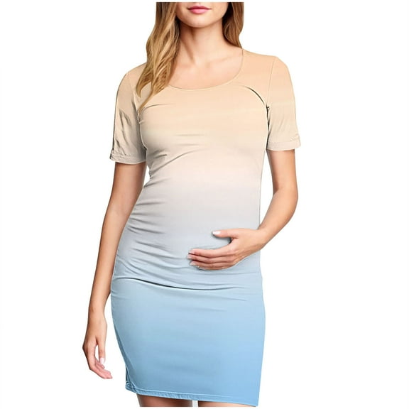 gakvbuo Maternity Dress For Photoshoot Womens Short Sleeve Breast-Feeding Maternity Nursing Dress Bodycon Pregnancy Scoop Neck Ruched Midi Fitted Dresses For Women 2184