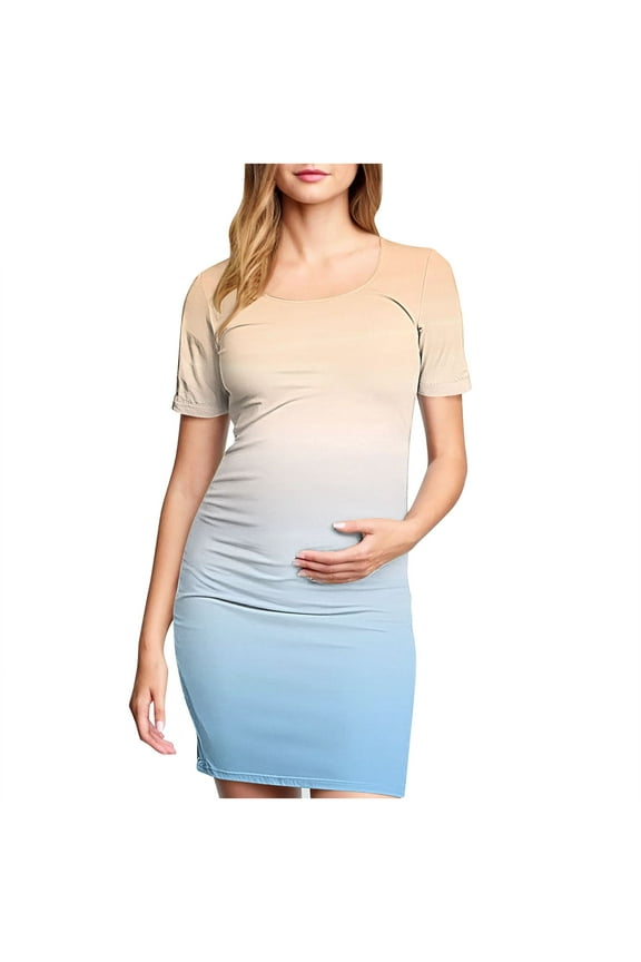 Maternity Dress For Photoshoot Womens Short Sleeve Breast-Feeding Maternity Nursing Dress Bodycon Pregnancy Scoop Neck Ruched Midi Fitted Dresses For Women 2184