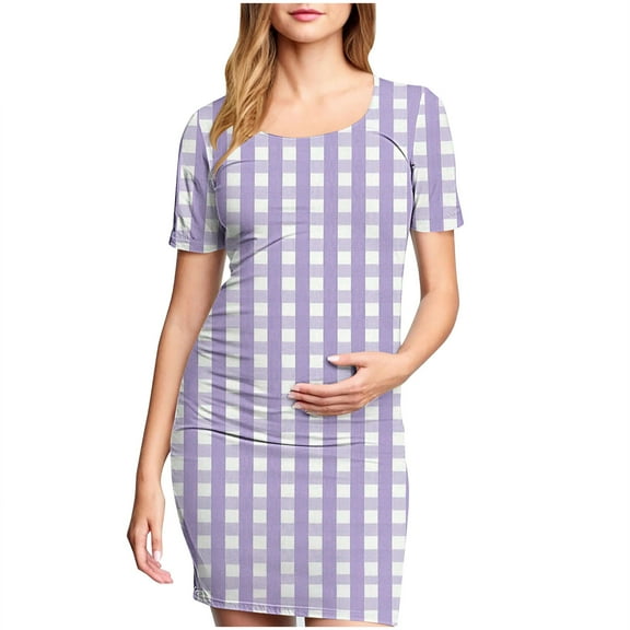 gakvbuo Maternity Dress For Photoshoot Womens Short Sleeve Breast-Feeding Maternity Nursing Dress Bodycon Pregnancy Scoop Neck Ruched Midi Fitted Dresses For Women 2395