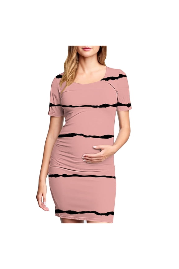 Maternity Dress For Photoshoot Womens Short Sleeve Breast-Feeding Maternity Nursing Dress Bodycon Pregnancy Scoop Neck Ruched Midi Fitted Dresses For Women 2347