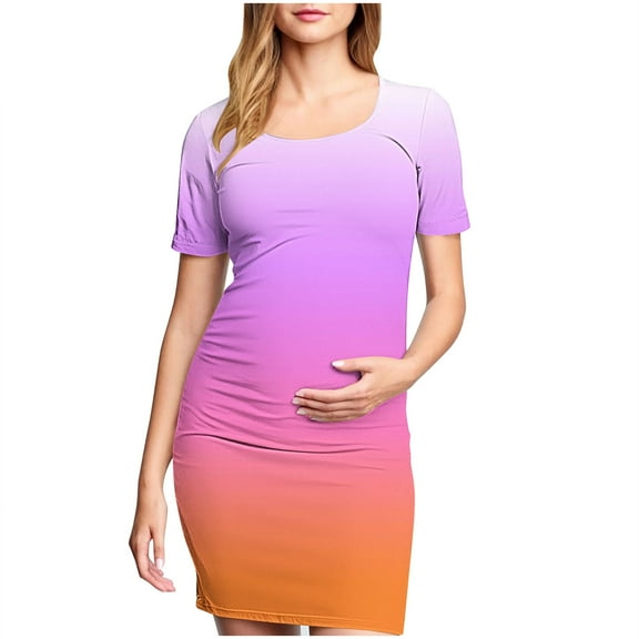 gakvbuo Maternity Dress For Photoshoot Womens Short Sleeve Breast-Feeding Maternity Nursing Dress Bodycon Pregnancy Scoop Neck Ruched Midi Fitted Dresses For Women 2207