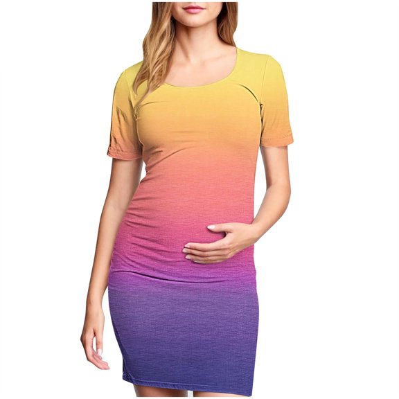 gakvbuo Maternity Dress For Photoshoot Womens Short Sleeve Breast-Feeding Maternity Nursing Dress Bodycon Pregnancy Scoop Neck Ruched Midi Fitted Dresses For Women 2214