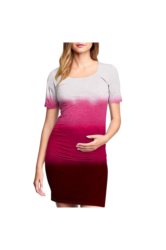 Maternity Dress For Photoshoot Womens Short Sleeve Breast-Feeding Maternity Nursing Dress Bodycon Pregnancy Scoop Neck Ruched Midi Fitted Dresses For Women 2408