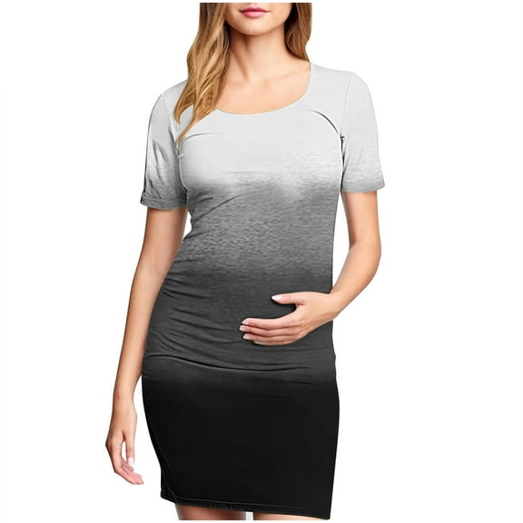 gakvbuo Maternity Dress For Photoshoot Womens Short Sleeve Breast-Feeding Maternity Nursing Dress Bodycon Pregnancy Scoop Neck Ruched Midi Fitted Dresses For Women 2399