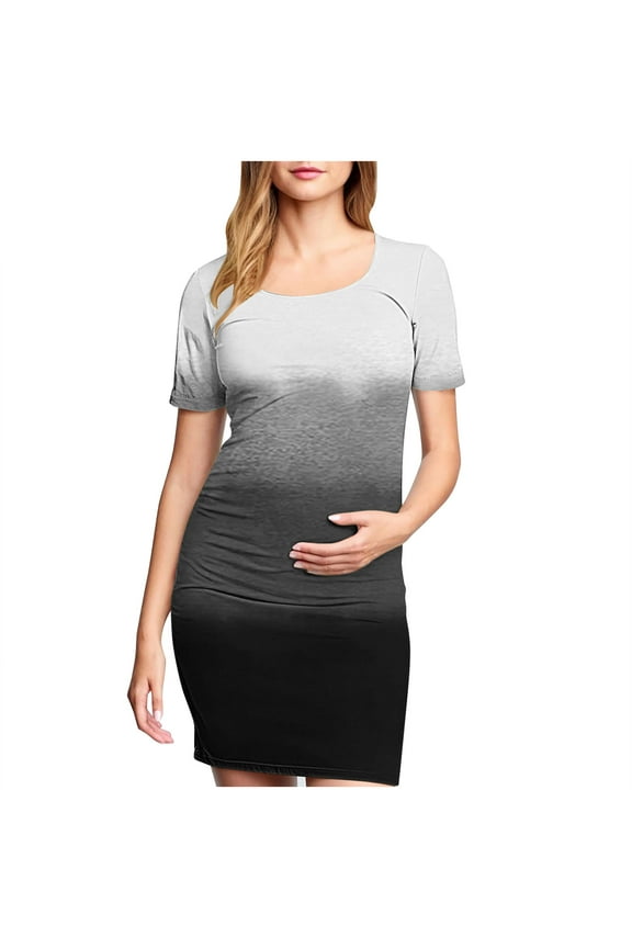 Maternity Dress For Photoshoot Womens Short Sleeve Breast-Feeding Maternity Nursing Dress Bodycon Pregnancy Scoop Neck Ruched Midi Fitted Dresses For Women 2399