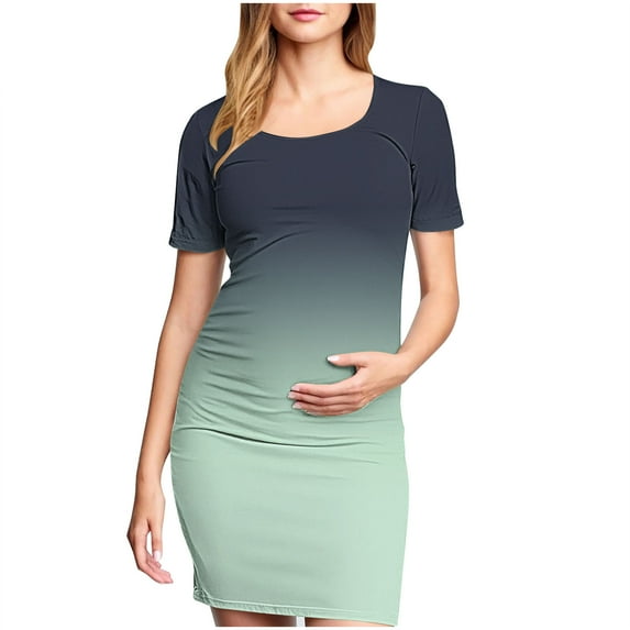 gakvbuo Maternity Dress For Photoshoot Womens Short Sleeve Breast-Feeding Maternity Nursing Dress Bodycon Pregnancy Scoop Neck Ruched Midi Fitted Dresses For Women 2217