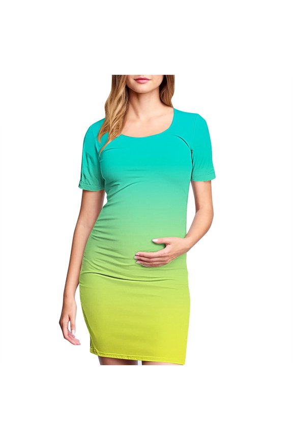 Maternity Dress For Photoshoot Womens Short Sleeve Breast-Feeding Maternity Nursing Dress Bodycon Pregnancy Scoop Neck Ruched Midi Fitted Dresses For Women 2195