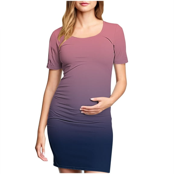 gakvbuo Maternity Dress For Photoshoot Womens Short Sleeve Breast-Feeding Maternity Nursing Dress Bodycon Pregnancy Scoop Neck Ruched Midi Fitted Dresses For Women 2230