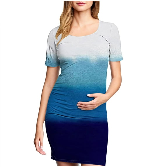 gakvbuo Maternity Dress For Photoshoot Womens Short Sleeve Breast-Feeding Maternity Nursing Dress Bodycon Pregnancy Scoop Neck Ruched Midi Fitted Dresses For Women 2405
