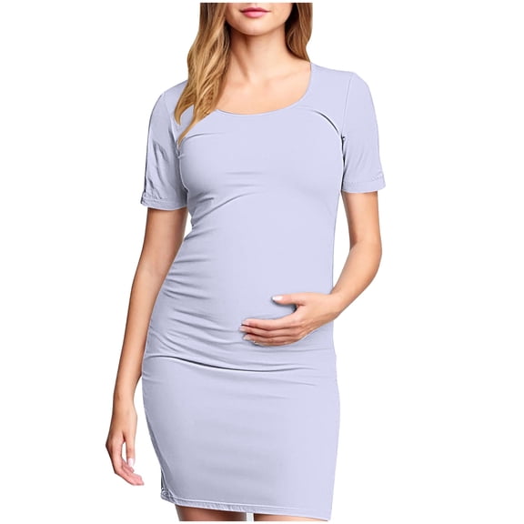 gakvbuo Maternity Dress For Photoshoot Womens Short Sleeve Breast-Feeding Maternity Nursing Dress Bodycon Pregnancy Scoop Neck Ruched Midi Fitted Dresses For Women 2061