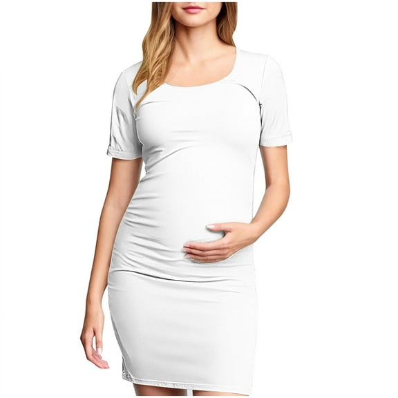 gakvbuo Maternity Dress For Photoshoot Womens Short Sleeve Breast-Feeding Maternity Nursing Dress Bodycon Pregnancy Scoop Neck Ruched Midi Fitted Dresses For Women 2143