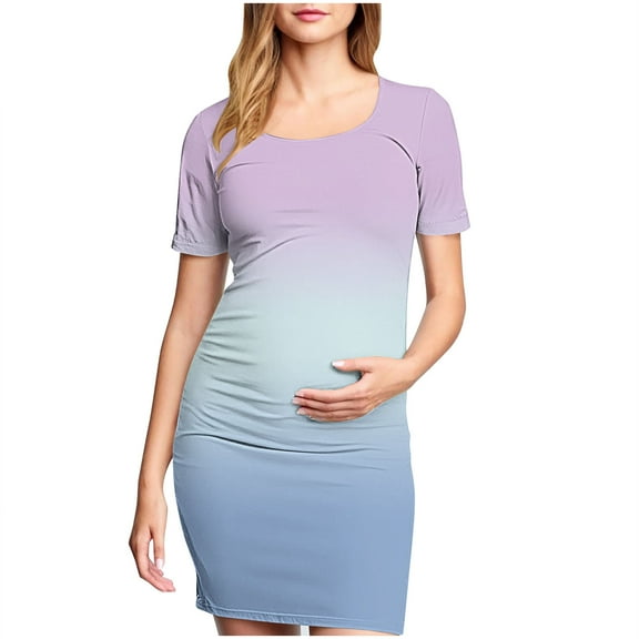 gakvbuo Maternity Dress For Photoshoot Womens Short Sleeve Breast-Feeding Maternity Nursing Dress Bodycon Pregnancy Scoop Neck Ruched Midi Fitted Dresses For Women 2192