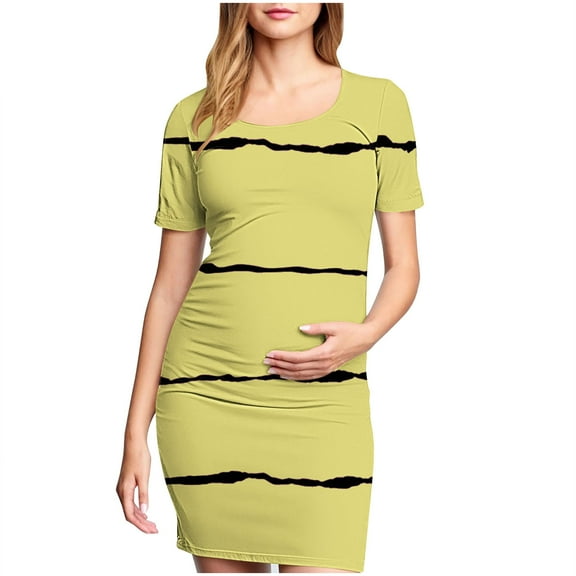 gakvbuo Maternity Dress For Photoshoot Womens Short Sleeve Breast-Feeding Maternity Nursing Dress Bodycon Pregnancy Scoop Neck Ruched Midi Fitted Dresses For Women 2362