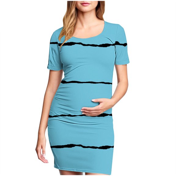 gakvbuo Maternity Dress For Photoshoot Womens Short Sleeve Breast-Feeding Maternity Nursing Dress Bodycon Pregnancy Scoop Neck Ruched Midi Fitted Dresses For Women 2330