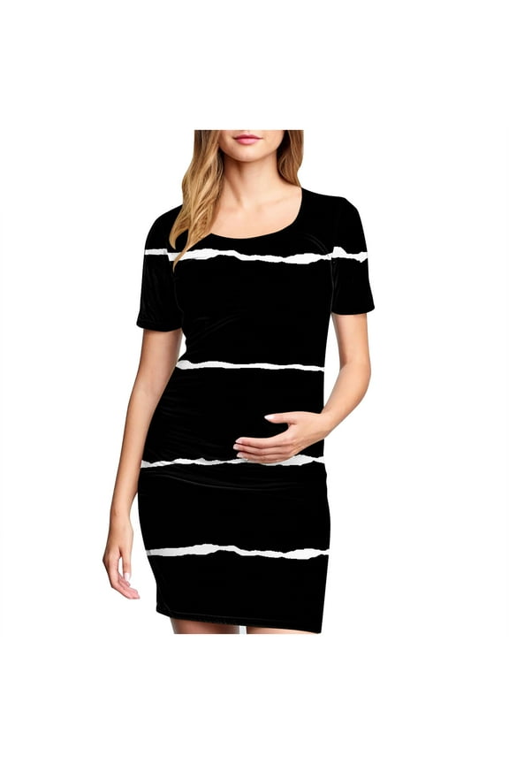 Maternity Dress For Photoshoot Womens Short Sleeve Breast-Feeding Maternity Nursing Dress Bodycon Pregnancy Scoop Neck Ruched Midi Fitted Dresses For Women 2301