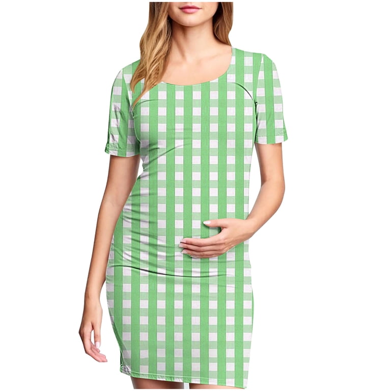 green gingham maternity dress Acapulco Smocked Short Dress — Green Multi main image 1