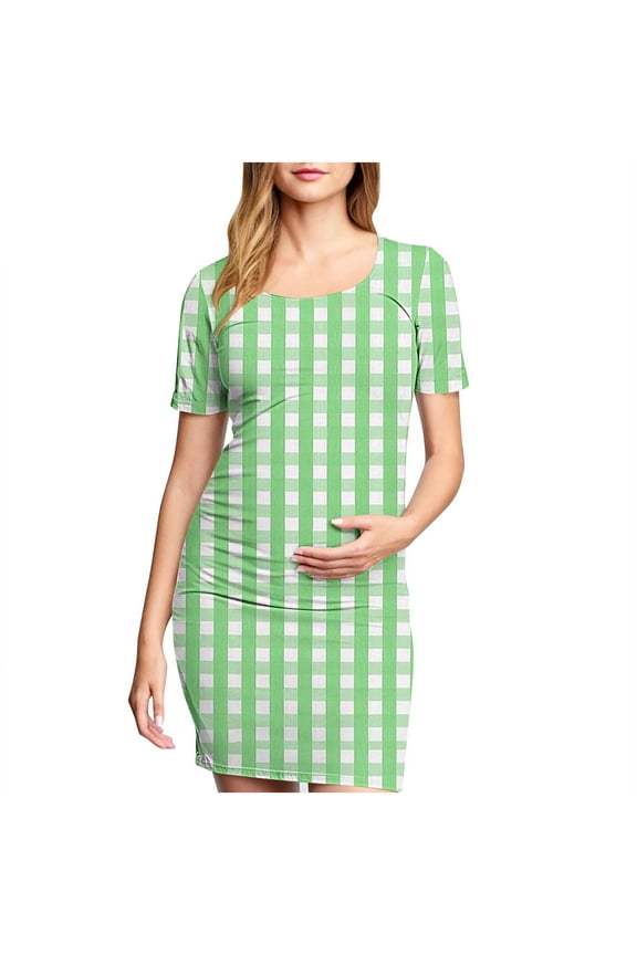 Maternity Dress For Photoshoot Womens Short Sleeve Breast-Feeding Maternity Nursing Dress Bodycon Pregnancy Scoop Neck Ruched Midi Fitted Dresses For Women 2368