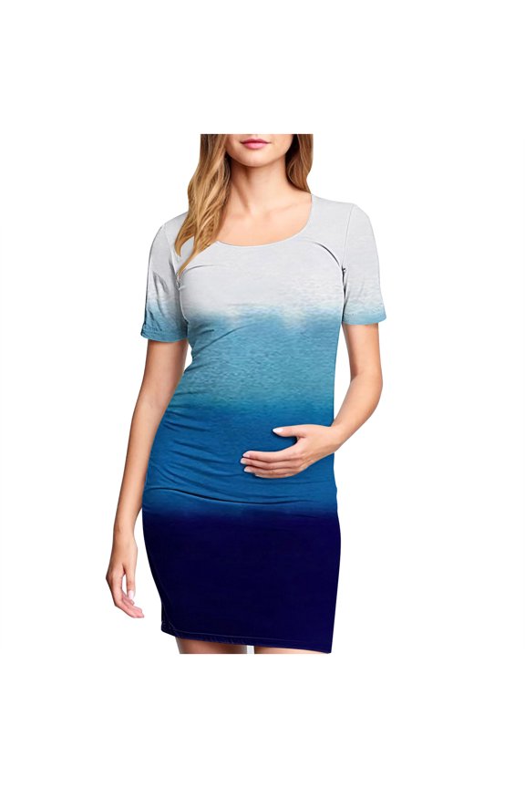 Maternity Dress For Photoshoot Womens Short Sleeve Breast-Feeding Maternity Nursing Dress Bodycon Pregnancy Scoop Neck Ruched Midi Fitted Dresses For Women 2406