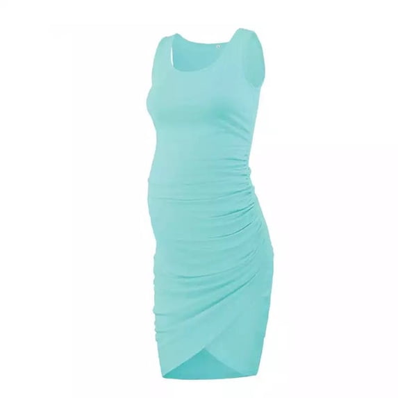 gakvbuo Maternity Dress For Women Plus Size Summer Baby Shower Pregnancy Dresses For Photoshoot Maternity Clothing Sleeveless Round Neck Mid-length Maternity Dress Solid Color Buttock Dress