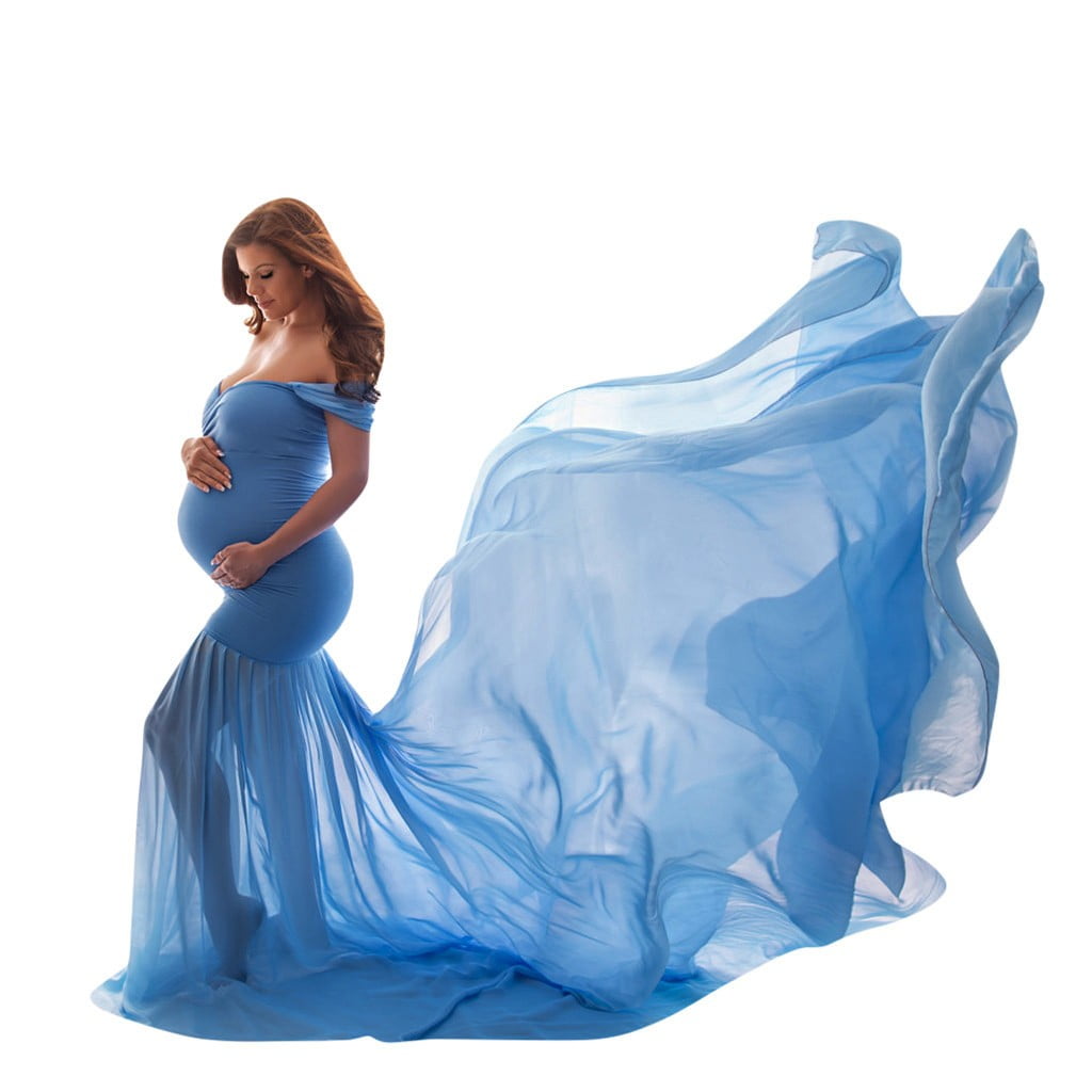 plus size mermaid maternity dress Off Shoulder Maternity Summer Dress with Mermaid Hem Pregnancy Skirt, White / S
