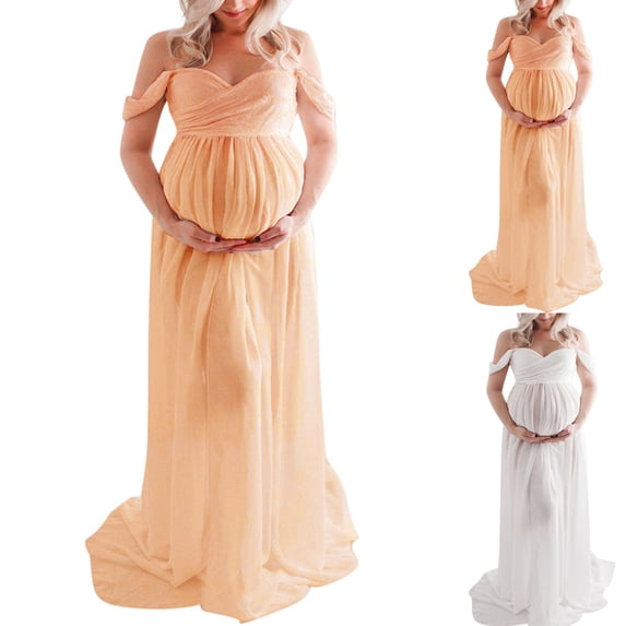 gakvbuo Maternity Dress For Women Plus Size Summer Baby Shower Pregnancy Dresses For Photoshoot Maternity Clothing Women Off Shoulder Pregnants Sexy Photography Ruffled Nursing Long Dress
