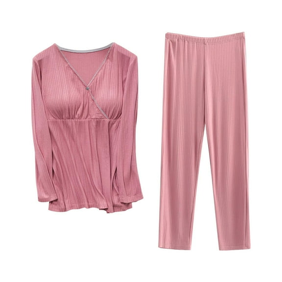 gakvbuo Maternity Pajamas For Women Pants Set Pregnant Womens Nursing Color Round Neck Long Sleeve Round Neck Breastfeeding Blouse Pants Two Piece Set
