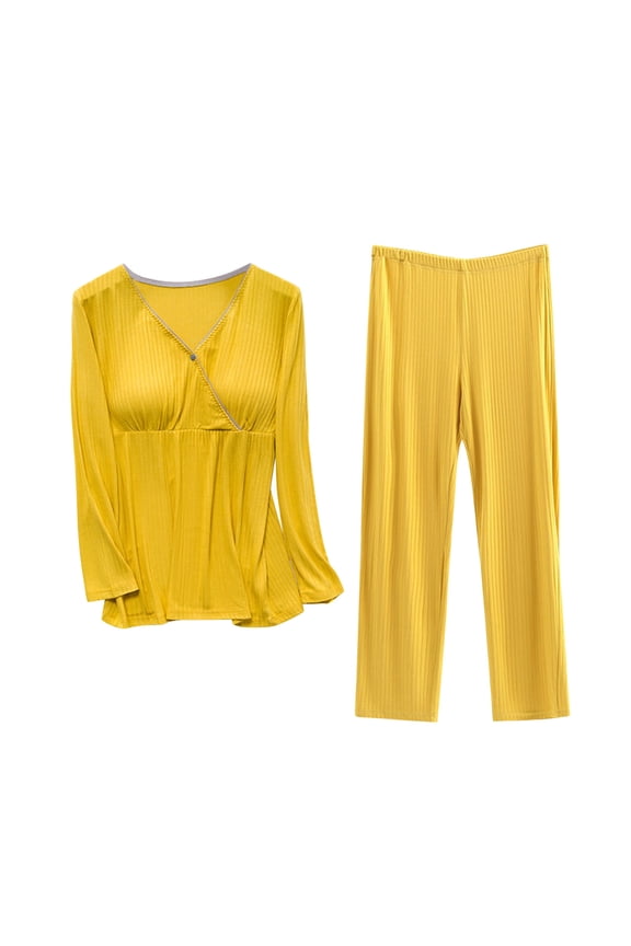 Maternity Pajamas For Women Pants Set Pregnant Womens Nursing Color Round Neck Long Sleeve Round Neck Breastfeeding Blouse Pants Two Piece Set