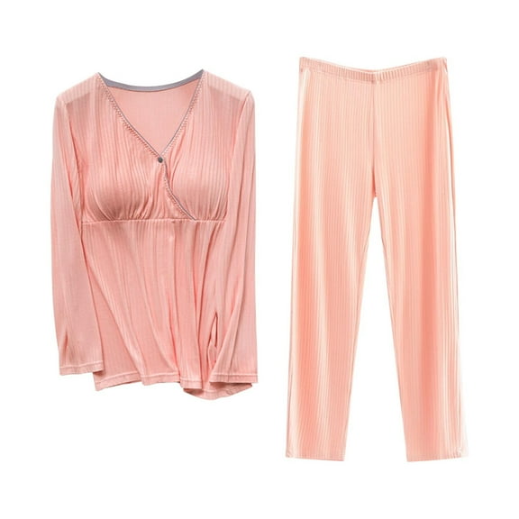 gakvbuo Maternity Pajamas For Women Pants Set Pregnant Womens Nursing Color Round Neck Long Sleeve Round Neck Breastfeeding Blouse Pants Two Piece Set