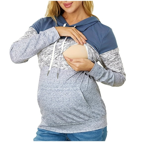 gakvbuo Maternity Shirt For Women Long Sleeve Crew Neck Color Block Breastfeeding Nursing Tops Pregnancy Pullover Shirt