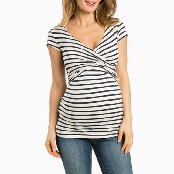 gakvbuo Maternity Shirt For Women Short Sleeve Crew Neck Color Block Breastfeeding Nursing Tops Pregnancy Pullover Shirt