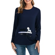 gakvbuo Maternity Shirts For Women Cotton Round Neck Long Sleeve Solid Color Maternity Baby Print Clothe Top