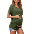 thumbnail image 1 of gakvbuo Maternity Shirts For Women Pregnant Womens Nursing Solid Color Round Neck Short Sleeve Round Neck Breastfeeding Blouse, 1 of 6