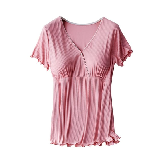 gakvbuo Maternity Shirts For Women Maternity Tops Maternity Clothes For Photoshoot Pregnant Womens Nursing Color Round Neck Short Sleeve Round Neck Breastfeeding Blouse