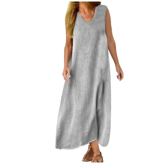 gakvbuo Maxi Dress For Women Summer Tank Dress Sleeveless Sundress Casual Solid V-Neck Long Dress