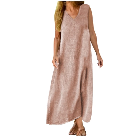 gakvbuo Maxi Dress For Women Summer Tank Dress Sleeveless Sundress Casual Solid V-Neck Long Dress