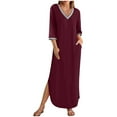 thumbnail image 1 of gakvbuo Maxi Dress For Women With Pockets Boho Summer Dresses 3/4 Sleeve V Neck Long Beach T-Shirt Dress With Side Split Bottom Sundress Travel Vacation Outfits, 1 of 9