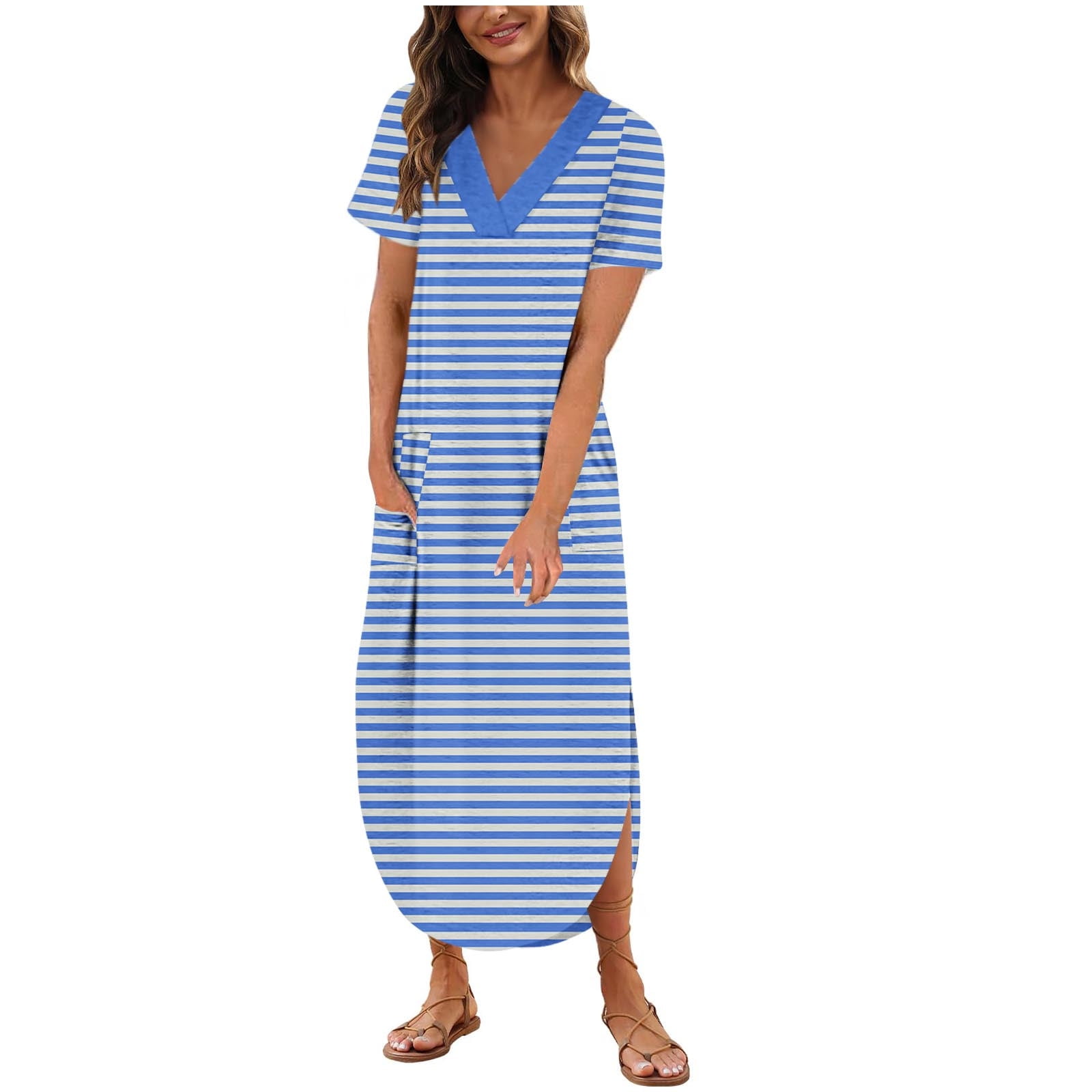 Women's Boho Beach Vacation Wrap V Neck Summer Long Maxi dresses -2XL main image 1
