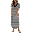 thumbnail image 1 of gakvbuo Maxi Dress For Women With Pockets Boho Summer Dresses Short Sleeve V Neck Long Beach T-Shirt Dress With Side Split Bottom Sundress Travel Vacation Outfits, 1 of 6