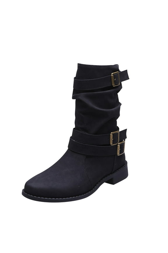 Mid-Calf Boots For Women Low Heel Women Fashion Shoes Retro Western Boots Casual Warm Low Heels Mid-calf Boots