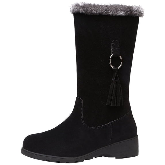 gakvbuo Mid-Calf Boots For Women Women's Oversized Back Zipper Boots Non-slip Boots With Thick Heels