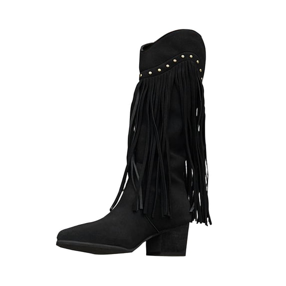 gakvbuo Mid-Calf Boots For Women Women's Solid Color Middle Heel Boots Comfortable Casual Shoes