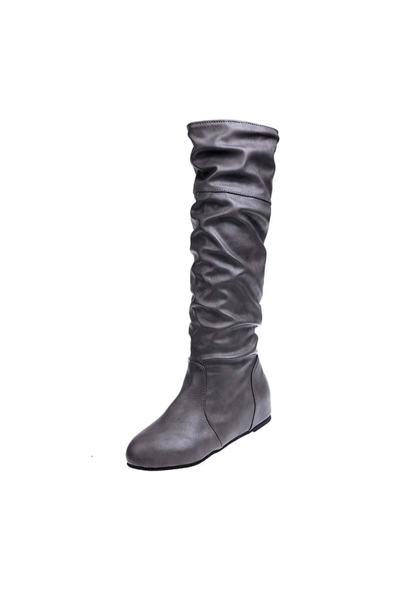 Mid-Calf Boots For Women Women's Winter Solid Color Long Boots Flat Heels Round-Toe Knee High Boot