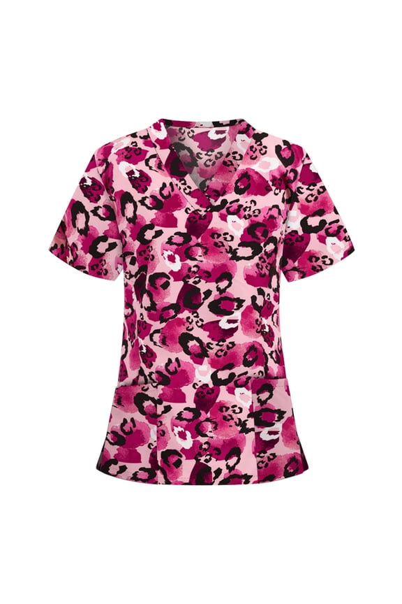 Nursing Uniform for Womens Scrubs Tops Color Casual Working Uniform with Pocket V-Neck Work Utility & Safety Tops Nursing Worker Protective Clothing Top