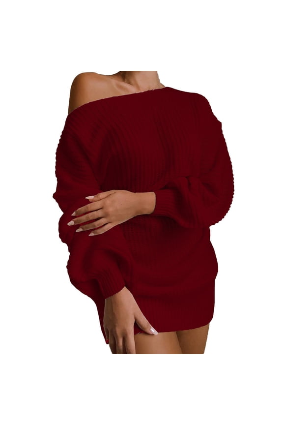 Off Shoulder Sweater Dress For Women Fall Fashion 2023 Oversized Knit Dress Chunky Pullover Jumper Long Sleeve Crewneck Sexy Loose Pullover Knit Sweater Tops